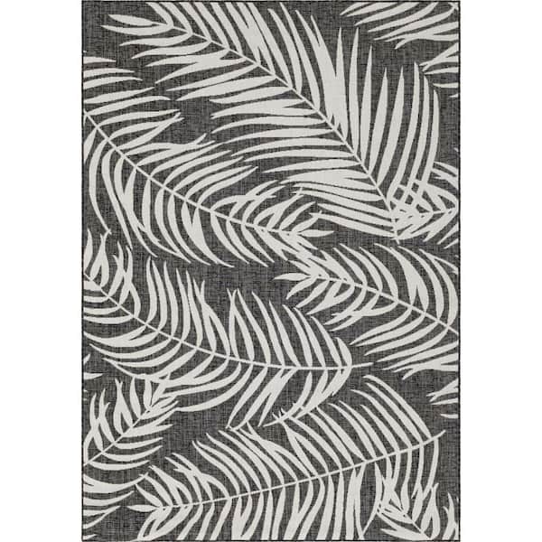 Unique Loom Outdoor Botanical Palm Charcoal 7 ft. 1 in. x 10 ft. Area Rug