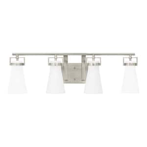 Clermont 30.75 in. 4-Light Brushed Nickel Bathroom Vanity Light with Milk Glass Shades