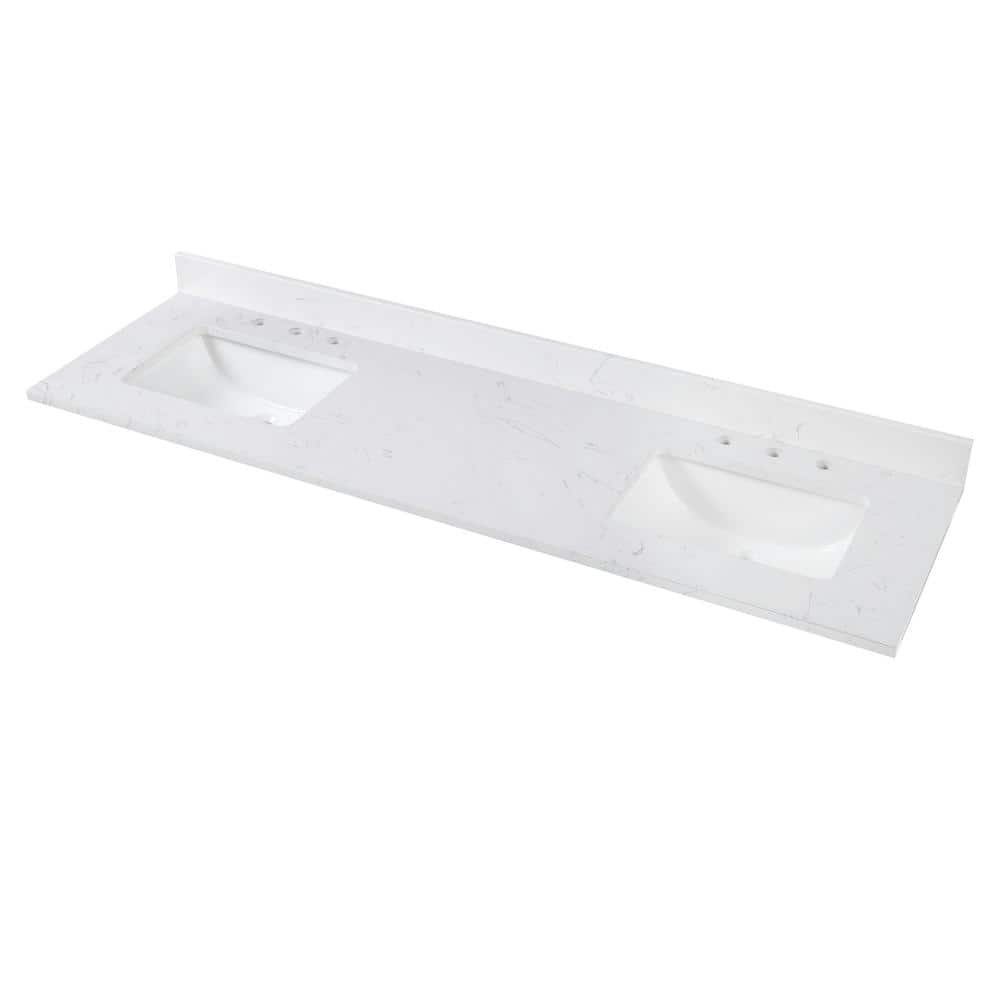 Cala 73'' White Stone Double Vanity Top with Sinks