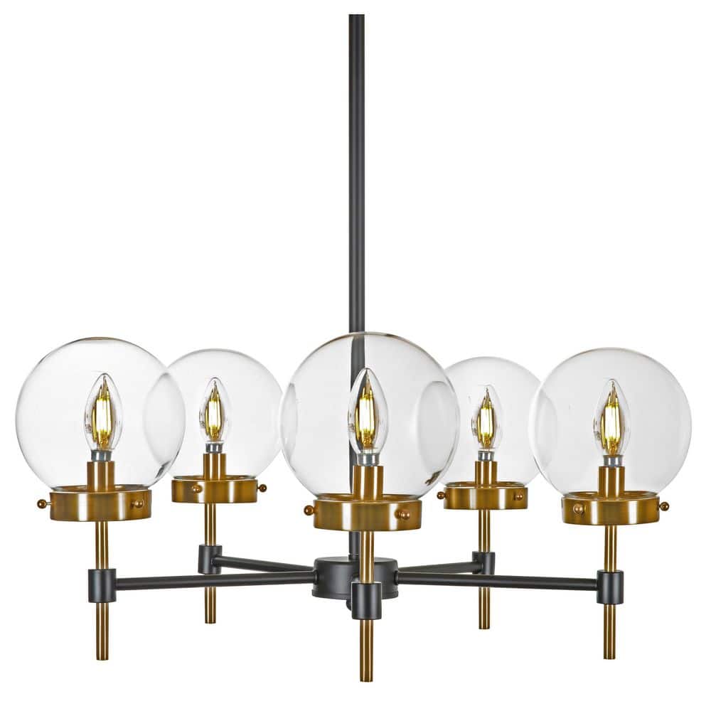 BELLADONNA Adonis 5-Light Black and Gold Chandelier with Clear Glass Shades  11010525BKG - The Home Depot