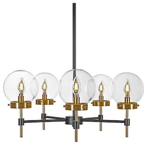 Adonis 5-Light Black and Gold Chandelier with Clear Glass Shades