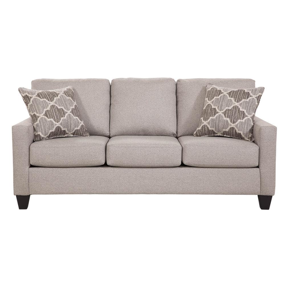 Gray Linen Apartment Sofa with Moroccan Accent Pillows