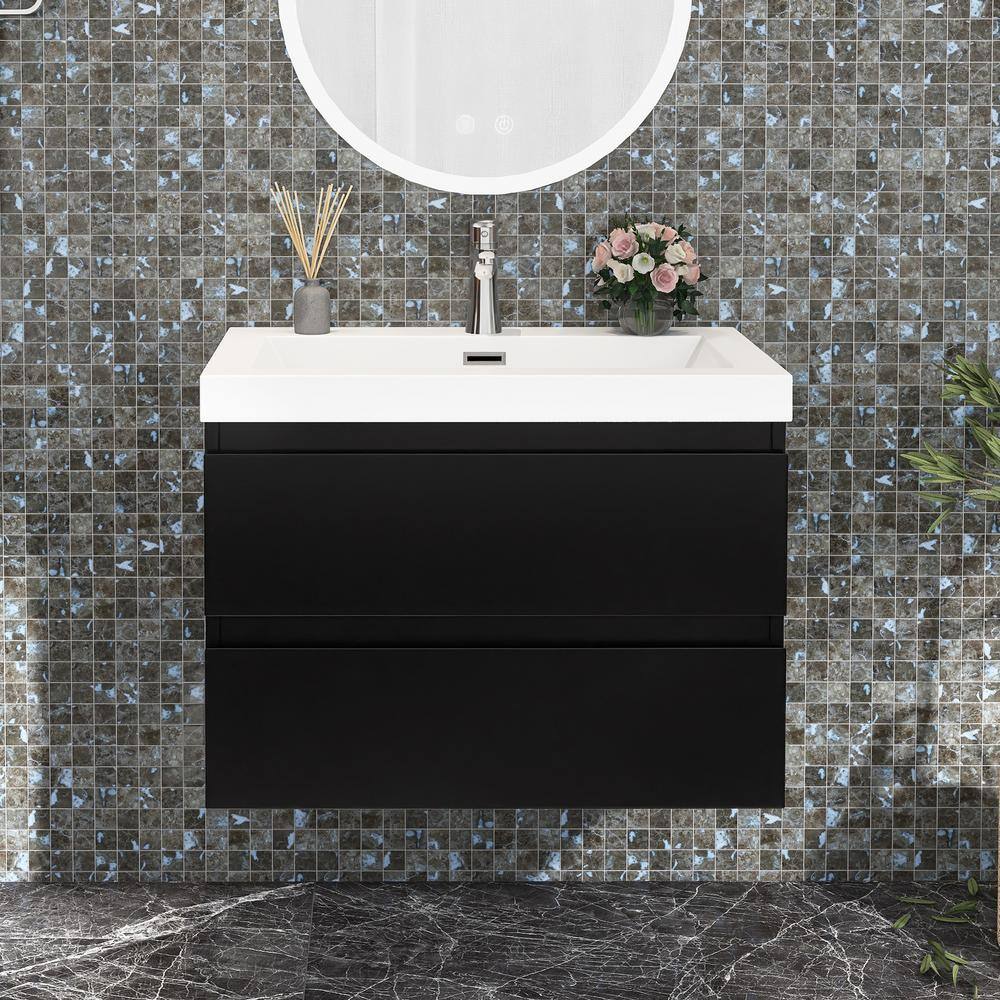 30 in. W x 20 in. D x 22 in. H Single Sink Wall-Mounted Bath Vanity in Blac