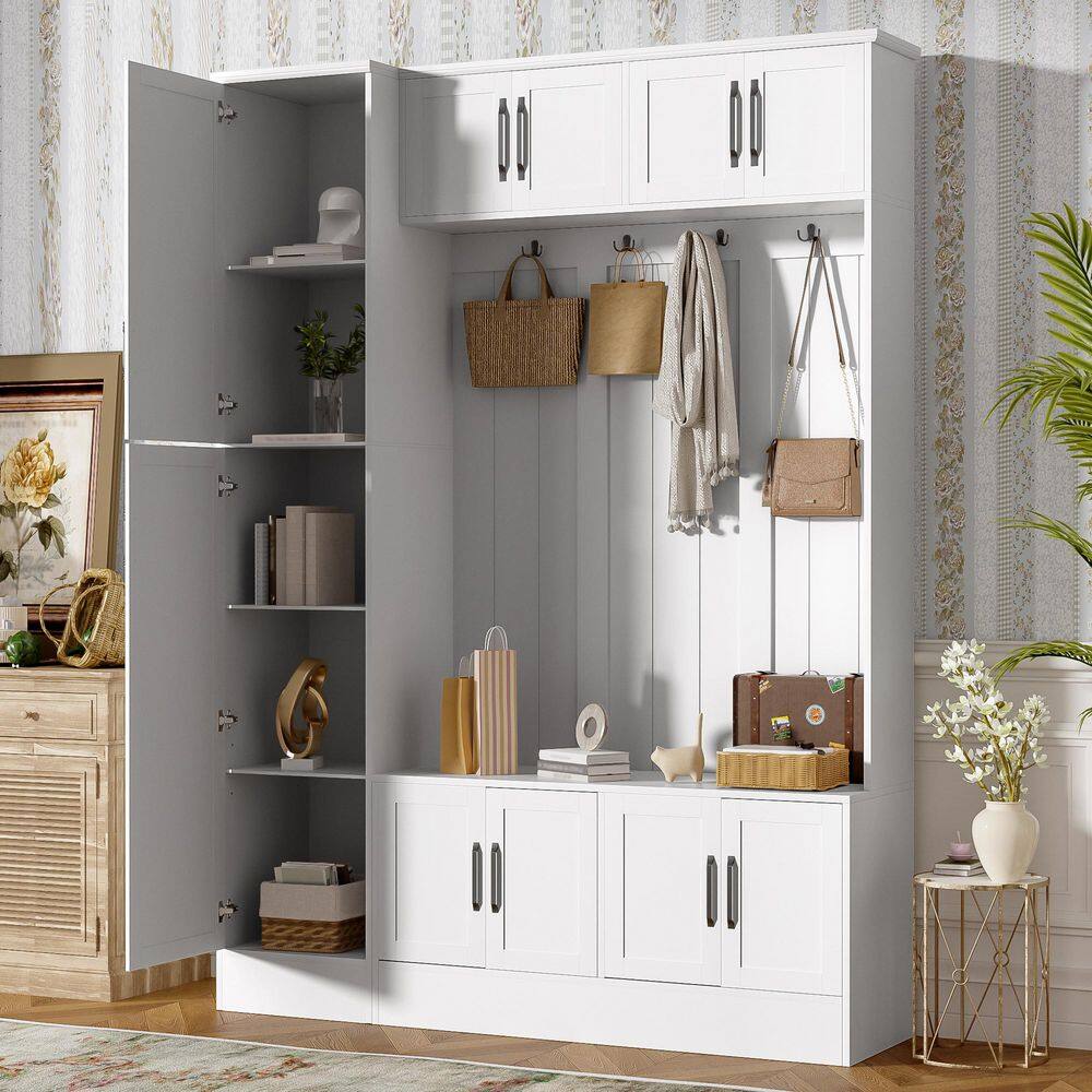 JUJABU 79 in. Tall Modern Hall Tree with Shoe Storage, 4-in-1