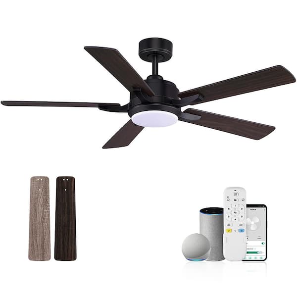 52 in. Smart Outdoor Indoor Walnut Ceiling Fans with LED Lights and Remote, WIFI Alexa App workable, Quiet DC Motor