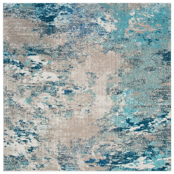 SAFAVIEH Madison Blue/Gray Doormat 3 ft. x 3 ft. Square Geometric Area Rug