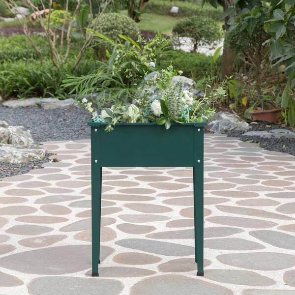 Unbranded - Green Metal Freestanding Raised Garden Bed Rectangular Flower Planter