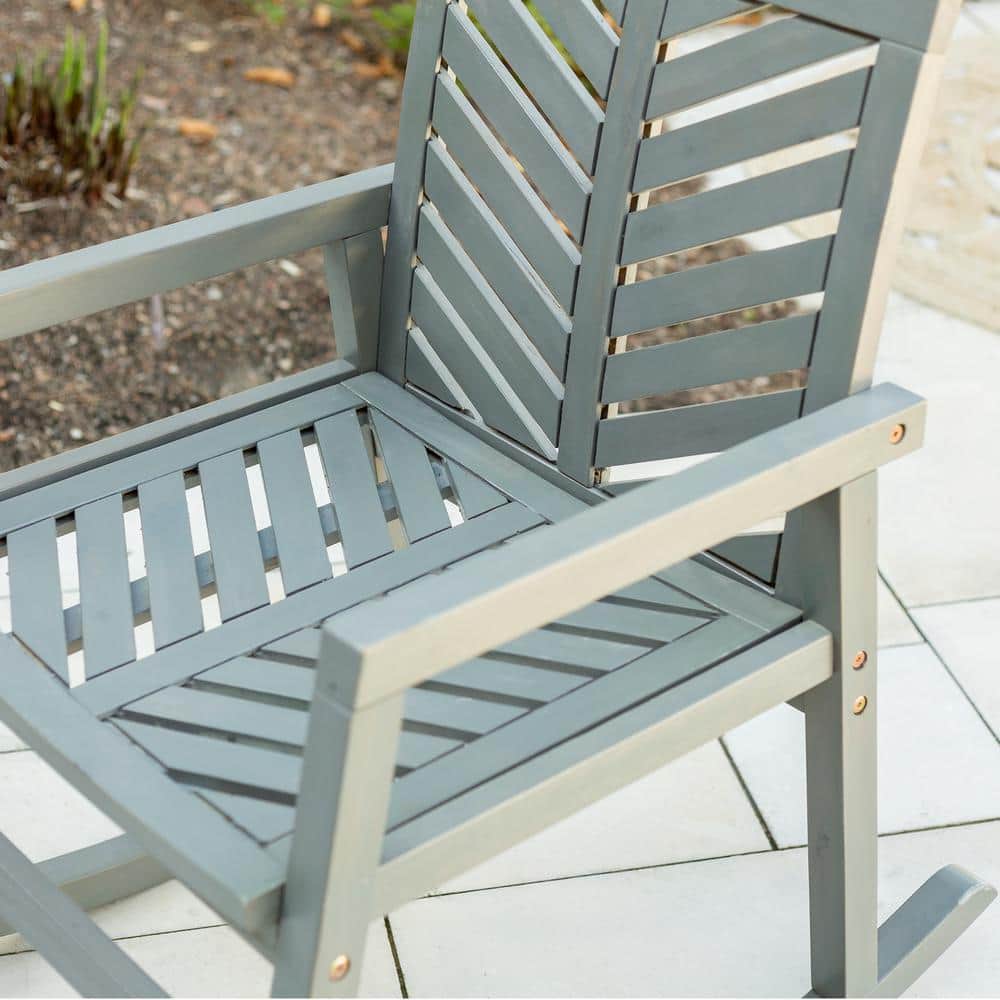 Gray Wash Chevron Pattern Acacia Wood Outdoor Rocking Chair