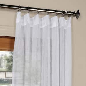 Aspen White Patterned Faux Linen Sheer Curtain - 50 in. W x 96 in. L Rod Pocket with Back Tab Single Window Panel