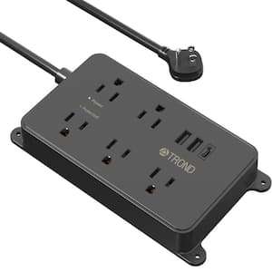 Heavy-Duty Mountable 5-Outlet Power Strip Surge Protector with 3 USB Ports and 5 ft. Extension Cord in Black
