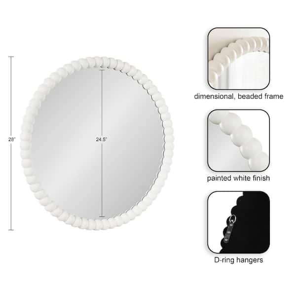 Bronte White 28 in. W x 28 in. H Glam Round Wooden Framed Mirror