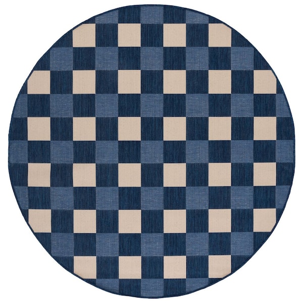 Courtyard 7 x 7 Navy/Beige Check Round Rug