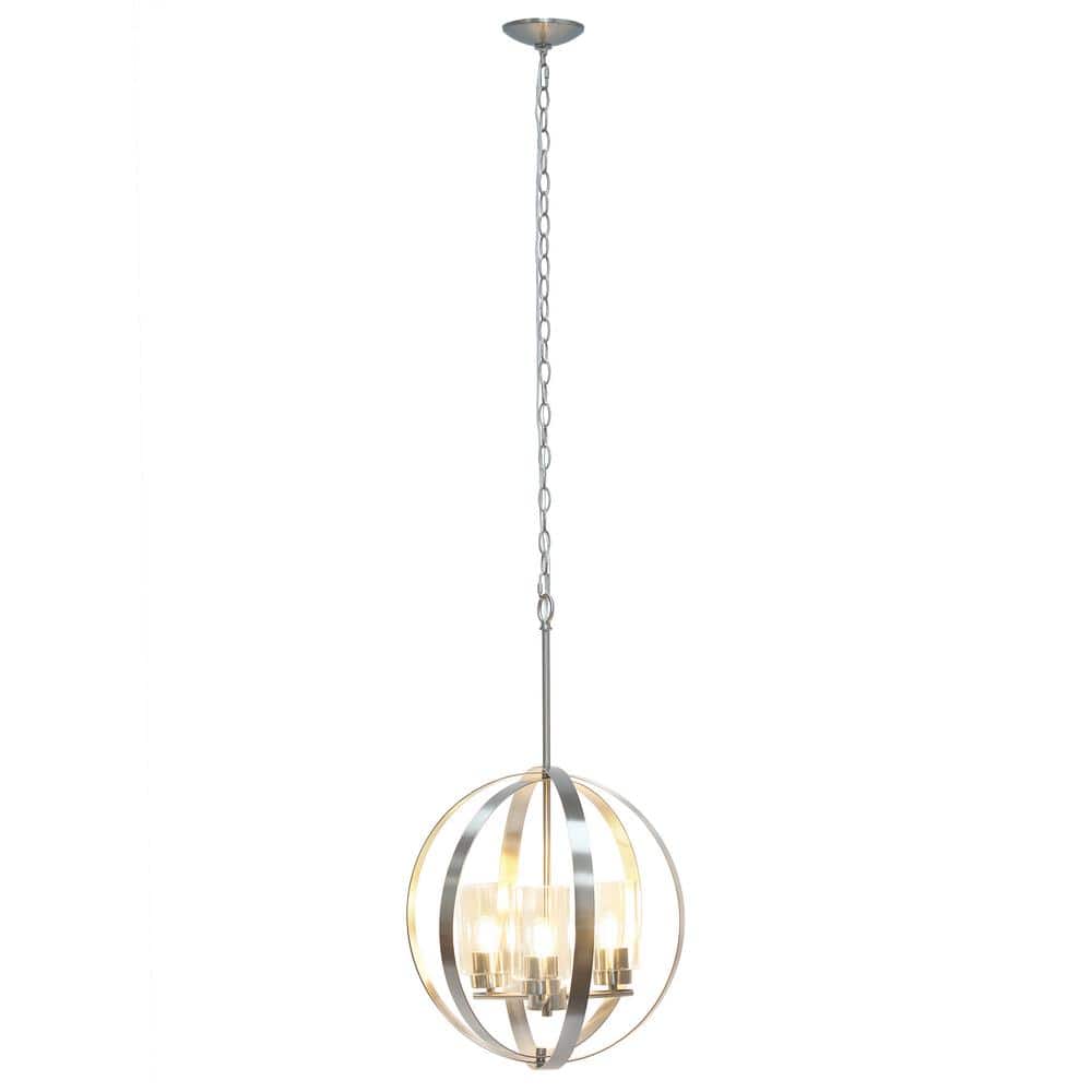 Modern 18" Brushed Nickel Globe Pendant with Clear Glass Shades
