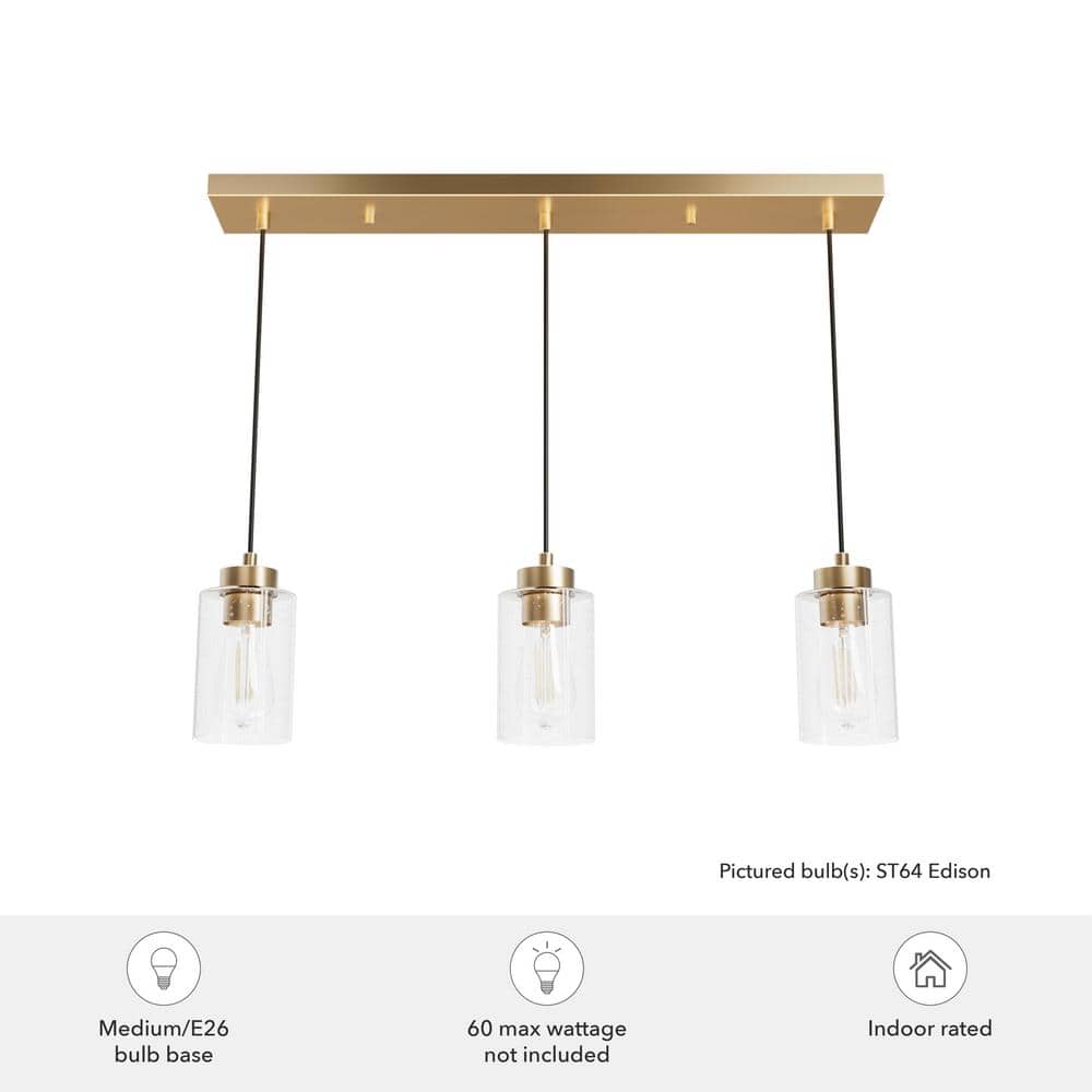Hartland Alturas Gold 3-Light Cluster Linear Pendant with Clear-Seeded Glass