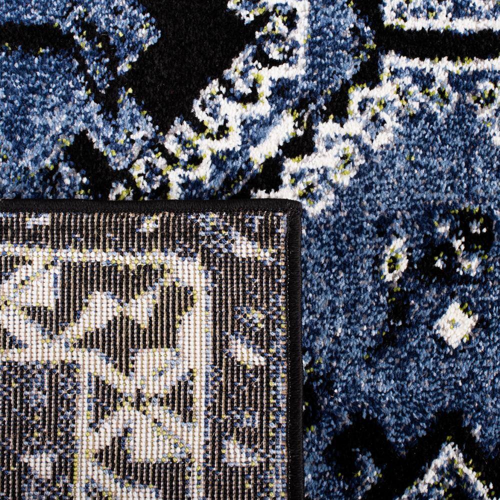 Blue and Black Rectangular Synthetic Vintage Area Rug