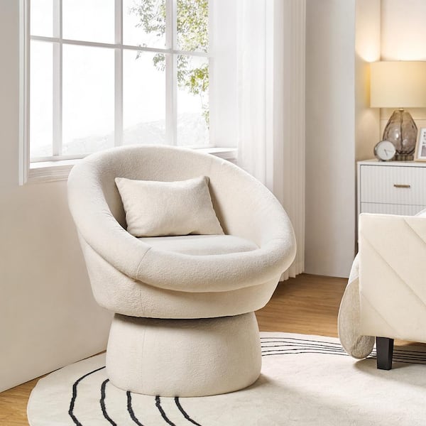 JAYDEN CREATION Olga Modern Lamb Wool Upholstery Swivel Barrel Chair ...