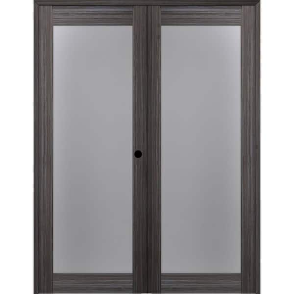 Belldinni Paola 72 in. x 80 in. Left-Handed Active Full Lite Frosted Glass Gray Oak Wood Composite Double Prehung French Door