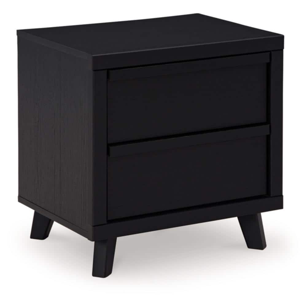 Black Modern 2-Drawer Nightstand with Wireless Charging