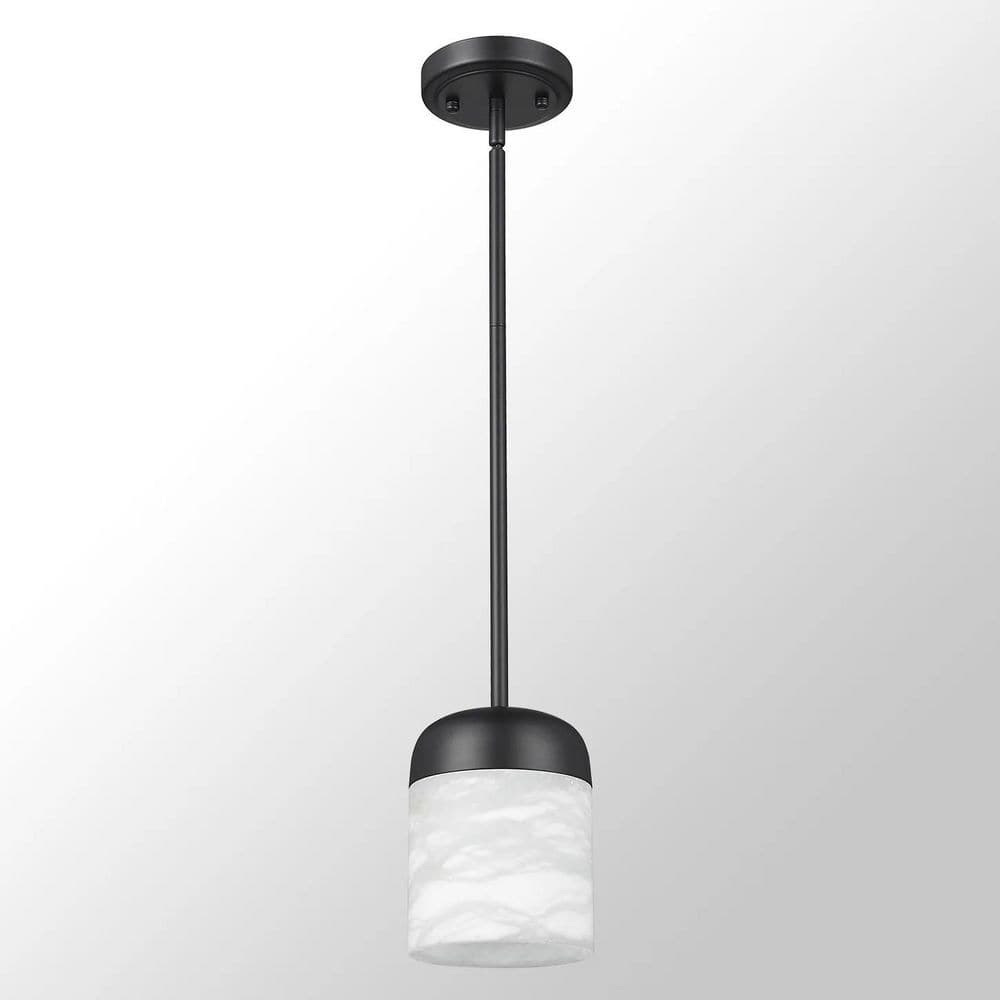 Alabaster Series 60-Watt 1 Light Black Mini Pendant Light with Cylinder Marble Shade, No Bulbs Included price history on PriceWatchPro