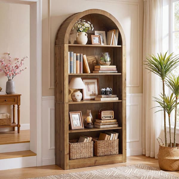 70.8 in. Tall Rustic Brown Solid Wood 5-Shelf Bookcase with Open Storage Display Shelves for Home Office