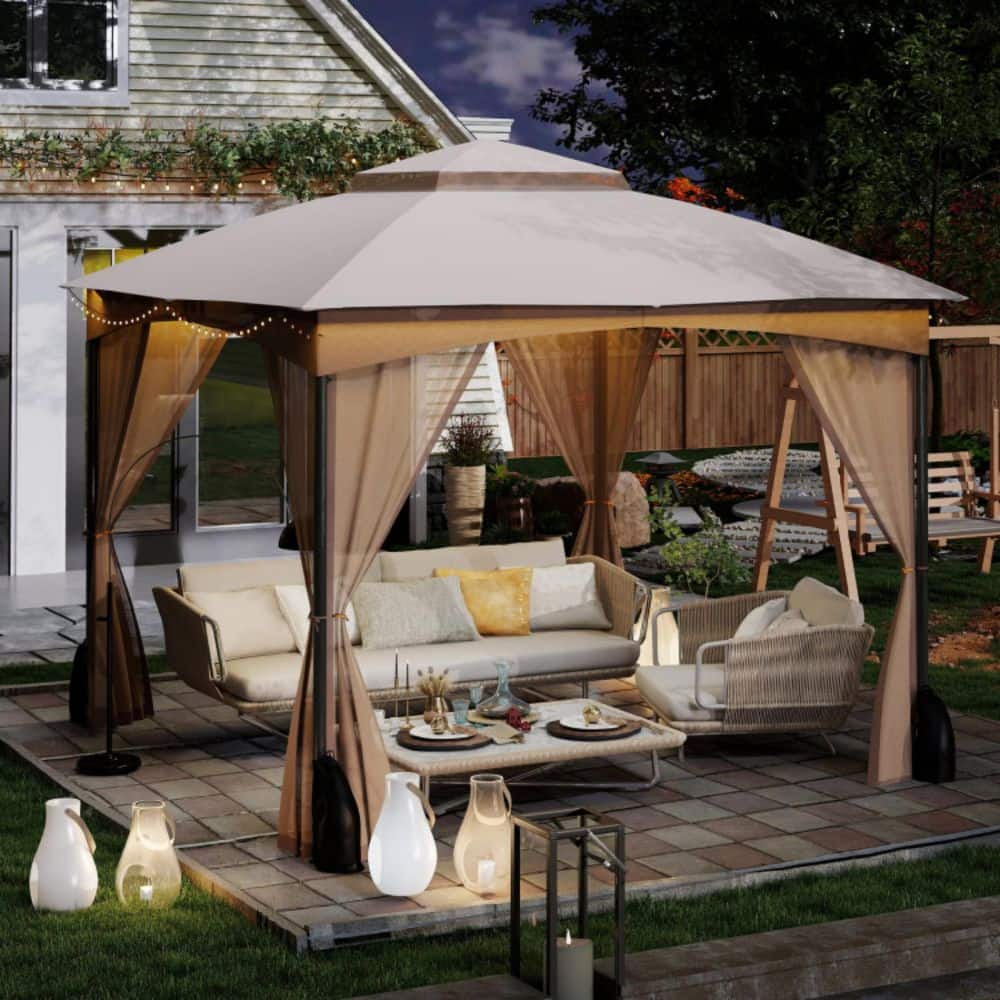 10 ft. x 10 ft. Khaki Canopy Patio Gazebo with Netting and Sandbags price history on PriceWatchPro