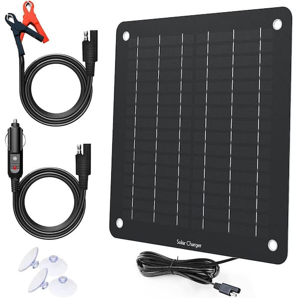 5-Watt Monocrystalline Solar Panel Charger, Portable Waterproof Trickle Charger with Blocking Diode for Cars, Boats