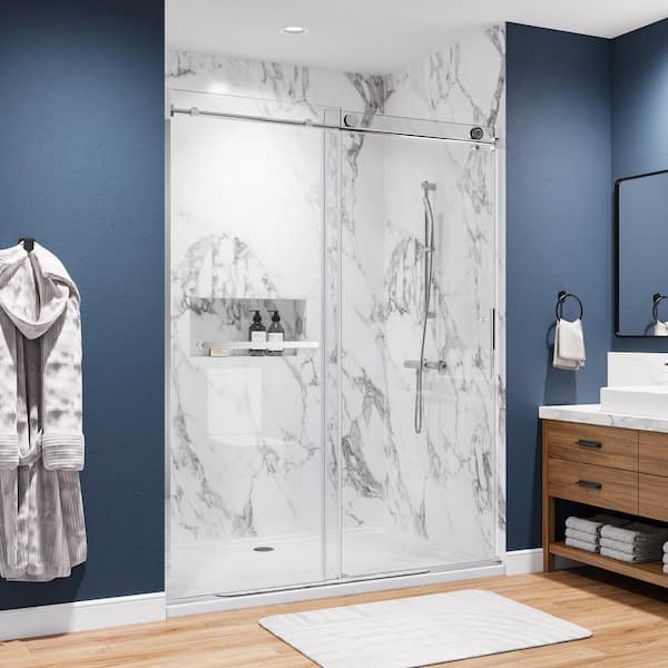 WYonder 60 in. W x 75 in. H Sliding Semi Frameless Shower Door in Chrome with 5/16 in. (8 mm) Clear Glass