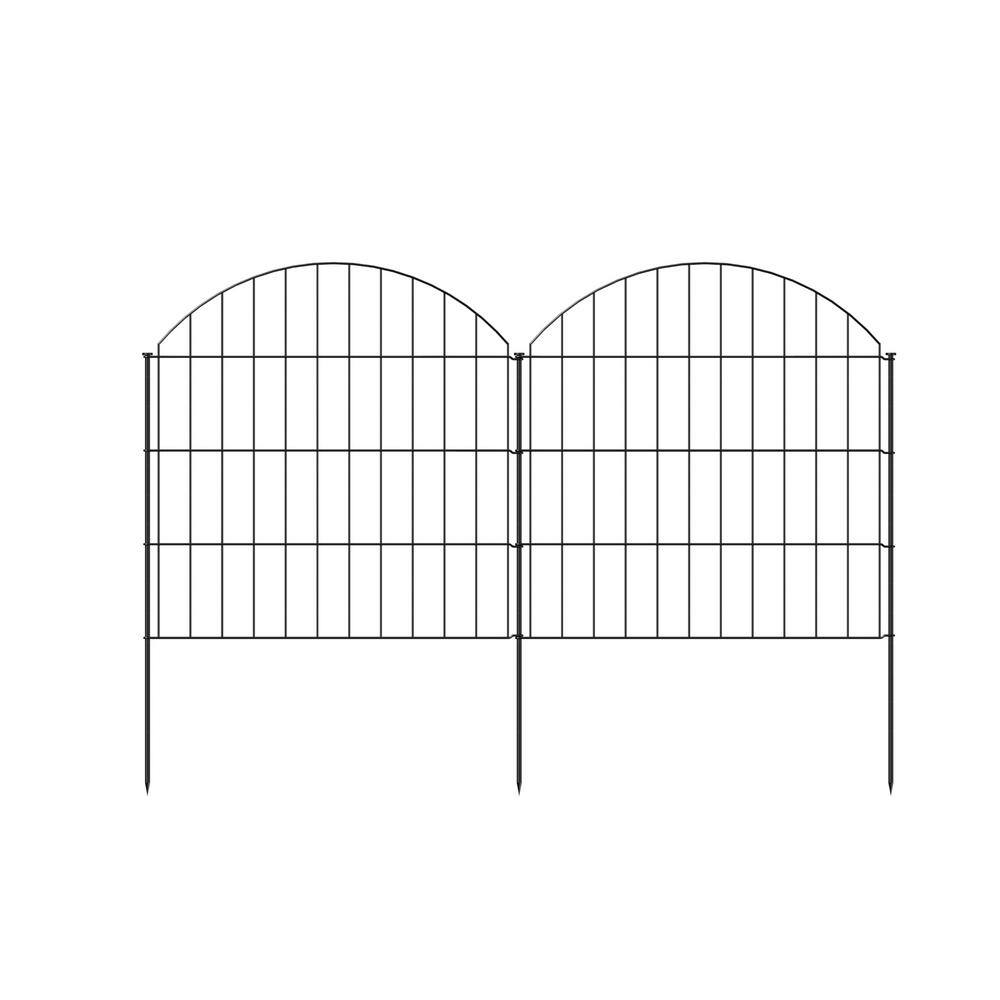 Black Metal Garden Fence Panels with Stakes, 28in x 11.7ft