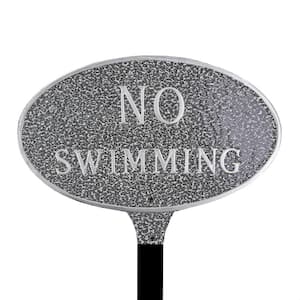 6 in. x 10 in. Small Oval No Swimming Statement Plaque Sign with Lawn Stake - Swedish Iron