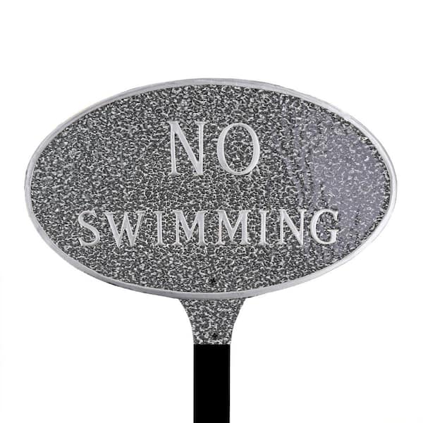 Montague Metal Products 6 in. x 10 in. Small Oval No Swimming Statement Plaque Sign with Lawn Stake - Swedish Iron