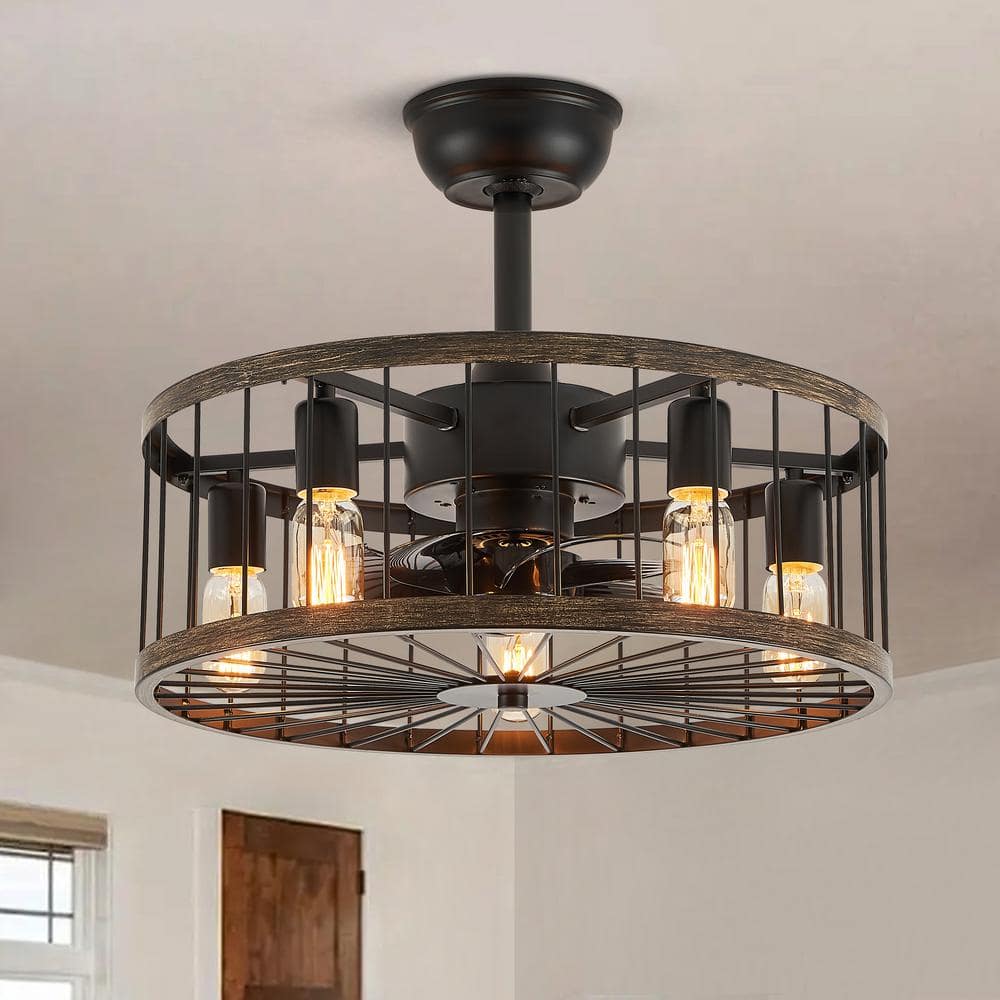 FANNEHONNE 20 in. Indoor Black Modern Farmhouse Ceiling Fan with Light