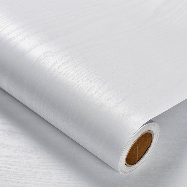 Angel Sar 17.5 in. x 78.7 in. White Wood Grain Self-Adhesive Wallpaper with Thicken Textured and Waterproof for Cabinets, Drawers