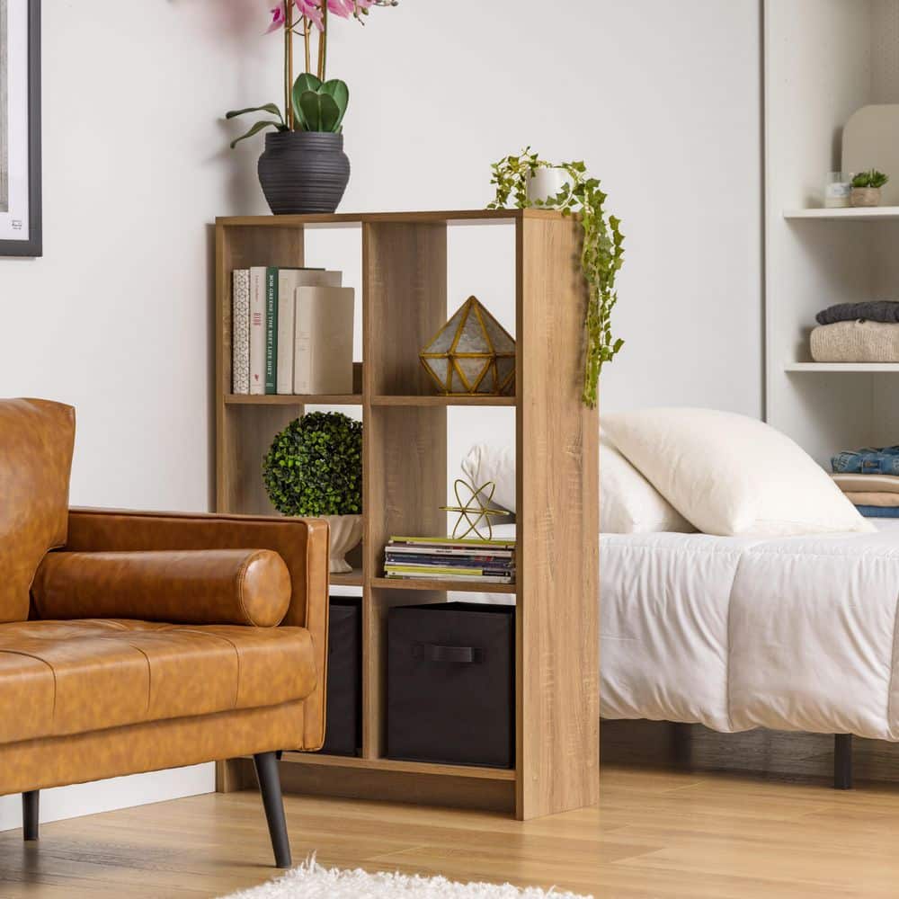 Ash Brown Adjustable 6-Cube Wood Organizer for Versatile Storage