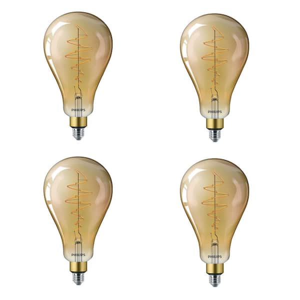 Philips 40-Watt Equivalent A50 Dimmable Vintage Glass Edison LED Large Light Bulb Amber Warm White (2000K) (4-Pack)