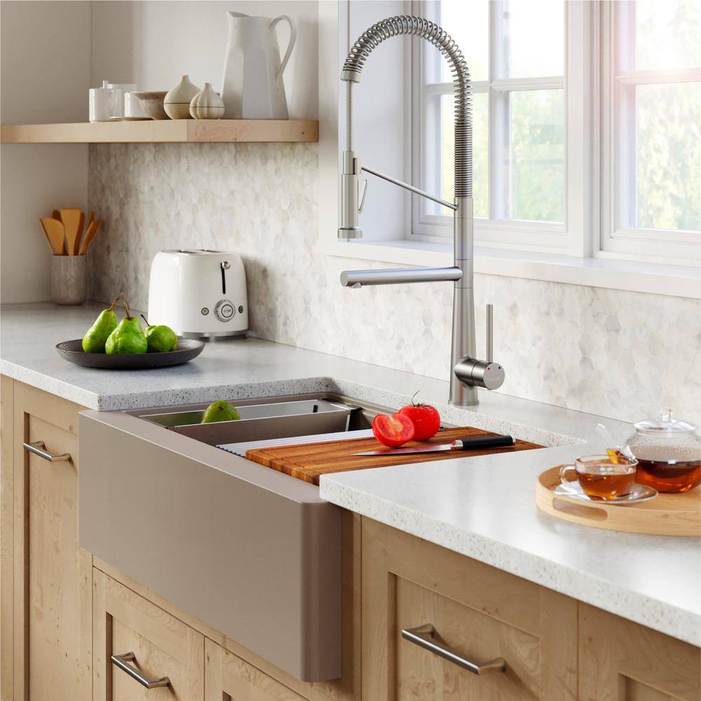 Concrete Quartz 34'' Single Bowl Farmhouse Workstation Sink