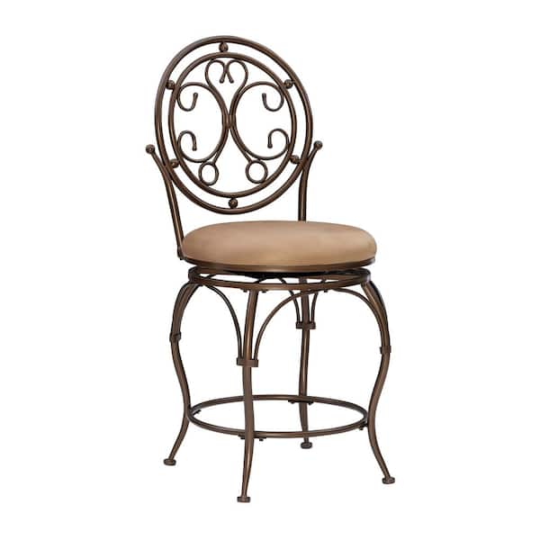 Powell Company Brandt Big and Tall 24 in. Bronze Full Back Metal Counter Stool with Microfiber Seat