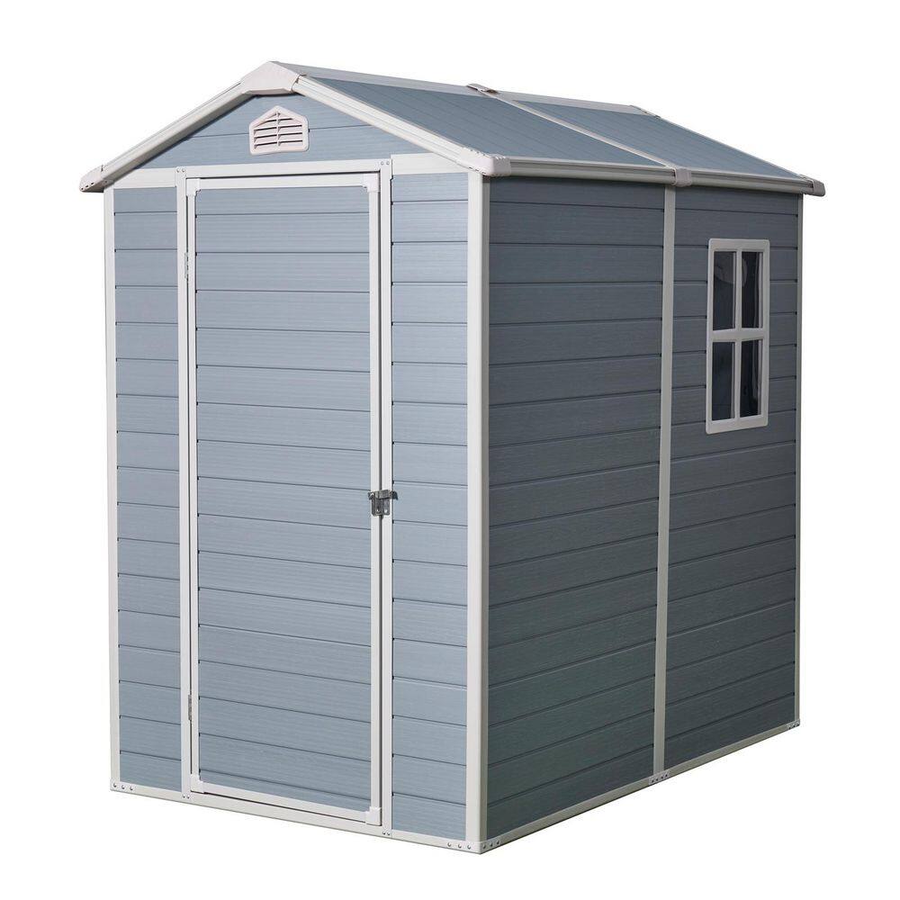 4 ft. W x 6 ft. D Resin Outdoor Storage Shed with Double Pitched Roof and Lockable Single Door (24 sq. ft. ) in Gray price history on PriceWatchPro