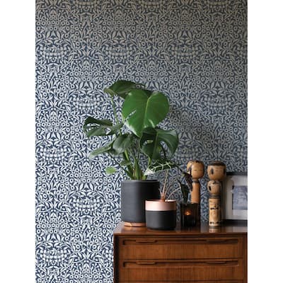 Navy Darcy Vinyl Peel and Stick Removable Wallpaper