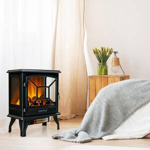 20 in. 1400-Watt Freestanding Electric Fireplace Heater Stove W/Realistic Flame Effect in Black