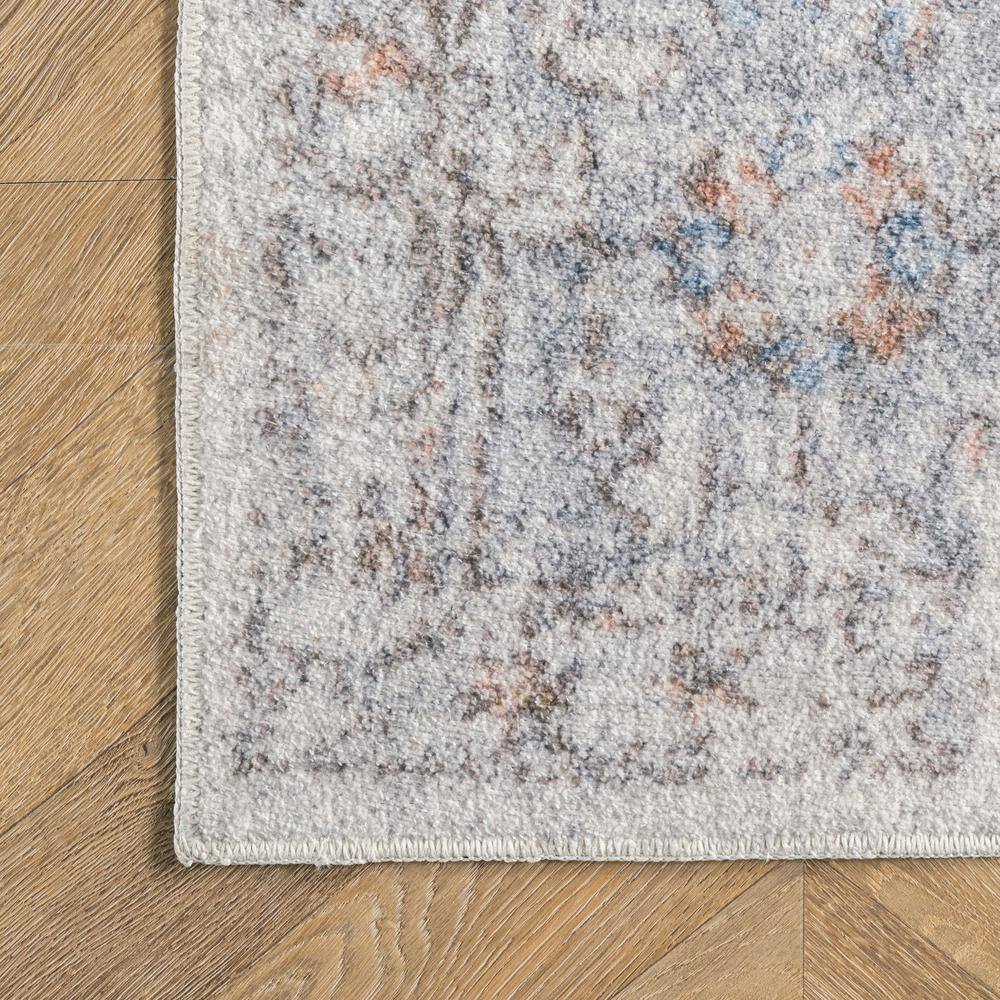 Easy-Care Vintage Floral 8' Round Gray Synthetic Rug