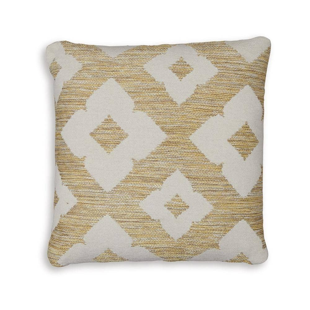 Benjara Neyr White and Yellow Polyester 18 in. x 5 in. Throw Pillow (Set of 4)