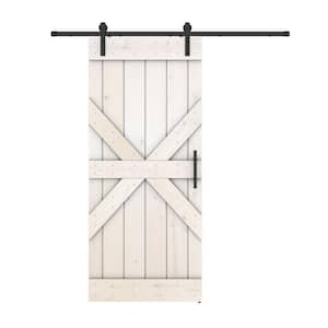 Mid X 30 in. x 84 in. White Finished Pine Wood Sliding Barn Door with Hardware Kit (DIY)