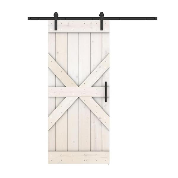 Dessliy Mid X 30 in. x 84 in. White Finished Pine Wood Sliding Barn Door with Hardware Kit (DIY)