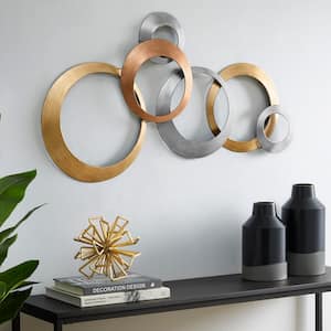 Modern Metallic Rings Wall Art (38 in. W x 20 in. H)