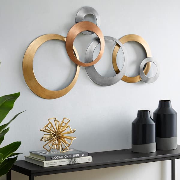 StyleWell Modern Metallic Rings Wall Art (38 in. W x 20 in. H)