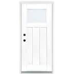 36 in. x 80 in. Smooth White Right-Hand Inswing LowE Classic Craftsman Finished Fiberglass Prehung Front Door