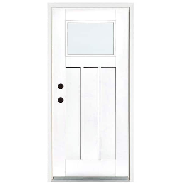 MP Doors 36 in. x 80 in. Smooth White Right-Hand Inswing LowE Classic Craftsman Finished Fiberglass Prehung Front Door