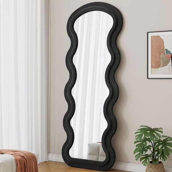 Avex Black 24 in. W x 63 in. H Irregular Wavy Wood Framed Full Length Mirror with Hanging Hole