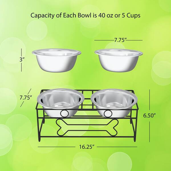 Petmaker Large 40 oz. Stainless-Steel Elevated Dog Bowls with