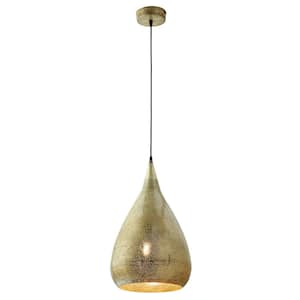 Edith 13 in. 1-Light Antique Gold Cone-Shaped Punched Iron Pendant Lamp